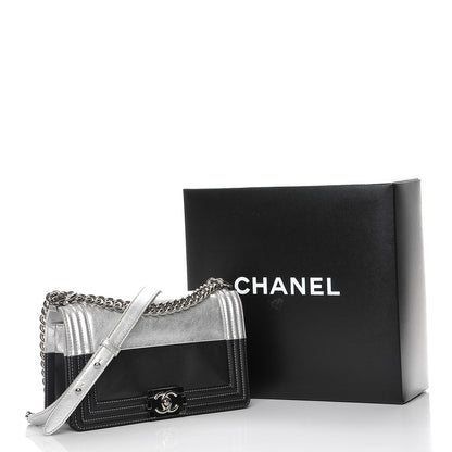 Chanel Metallic Goatskin Calfskin Medium Boy Flap Silver Black 9 of 9