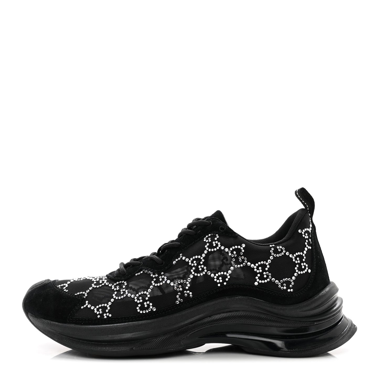 Tela Retino Mesh Crystal Suede GG Monogram Womens Gucci Run Sneakers 38 Black Silver