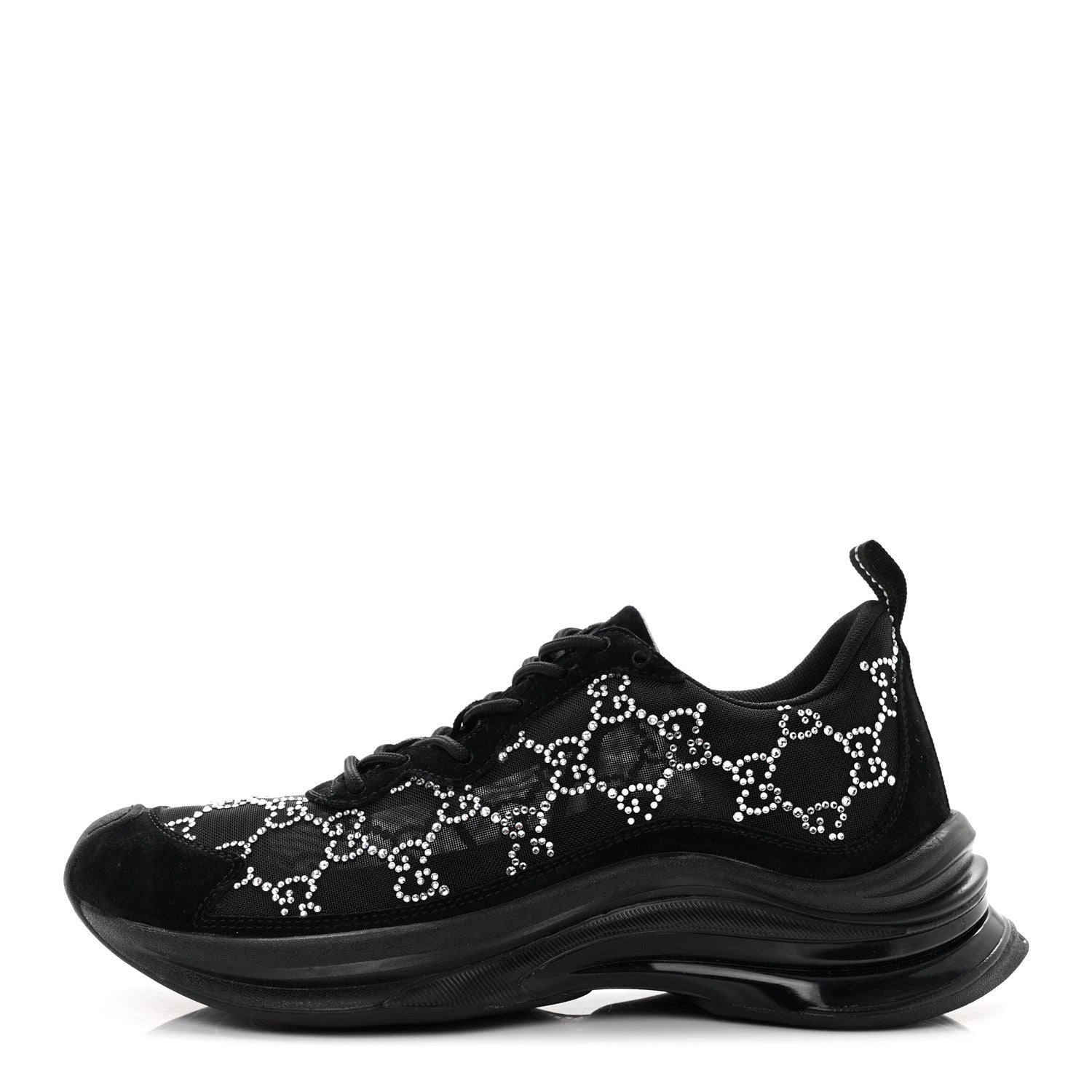 Gucci Tela Retino Mesh Crystal Suede GG Monogram Womens Gucci Run Sneakers 38 Black Silver 1 of 8