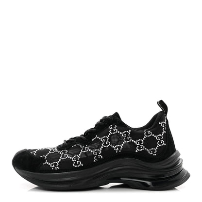 Gucci Tela Retino Mesh Crystal Suede GG Monogram Womens Gucci Run Sneakers 38 Black Silver 1 of 8