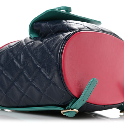 Chanel Goatskin Quilted Duma Drawstring Backpack Navy Turquoise Pink 9 of 10