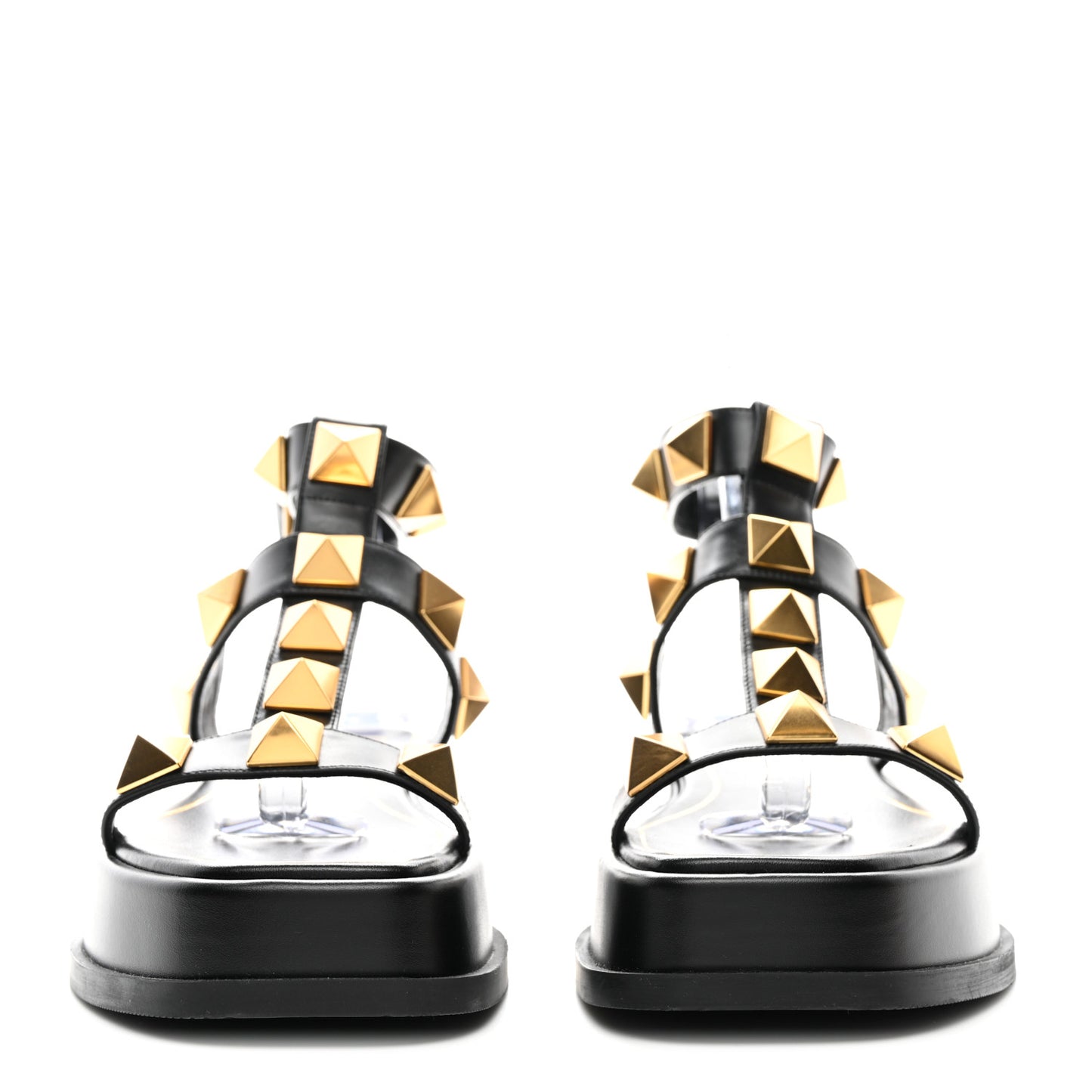 Calfskin Roman Stud Ankle Strap 40mm Flatform Sandals 37 Black