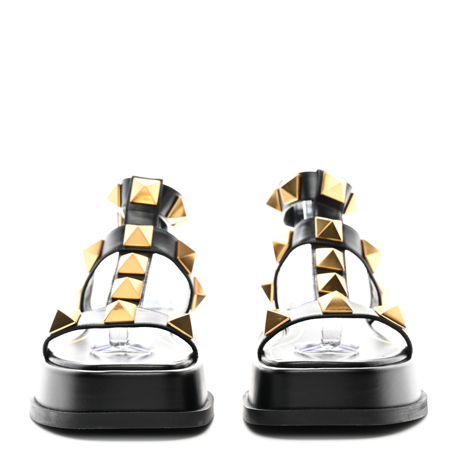 Valentino Garavani Calfskin Roman Stud Ankle Strap 40mm Flatform Sandals 37 Black 2 of 8