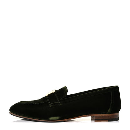 Hermes Velvet Womens Paris Loafers 39.5 Vert 1 of 6