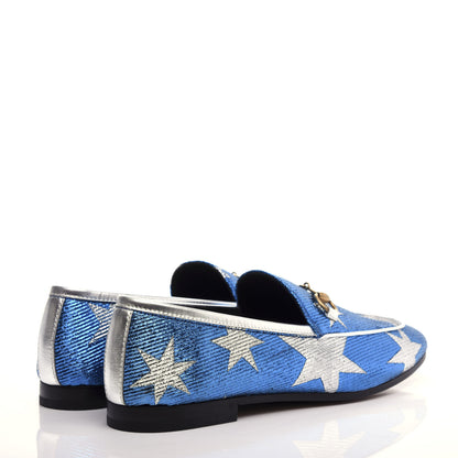 Gucci Lurex Calfskin Starry Sky Womens Jordaan Loafers 36.5 Bluette Silver 4 of 11