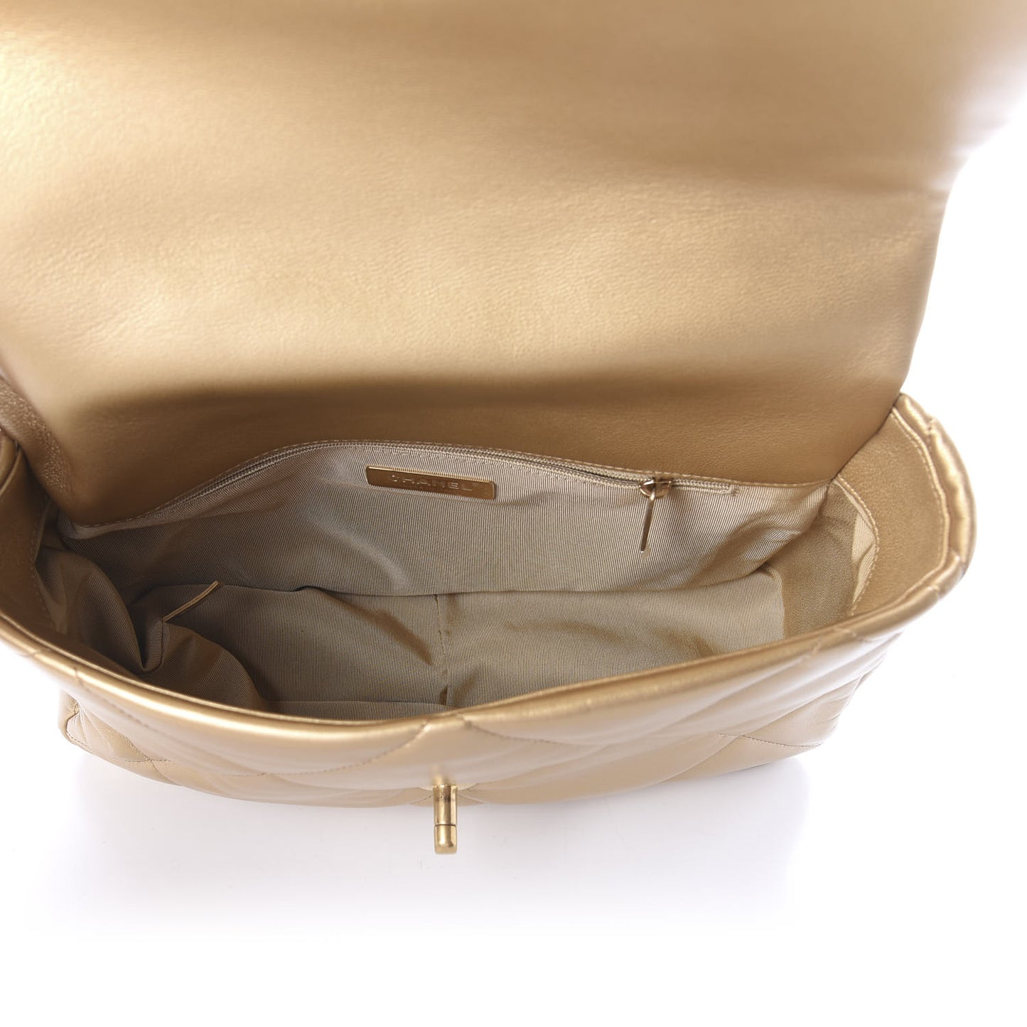 Goatskin Quilted Large 19 Flap Gold