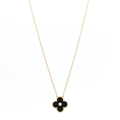 Van Cleef & Arpels 18K Yellow Gold Diamond Black Onyx Vintage Alhambra Pendant Necklace 1 of 5