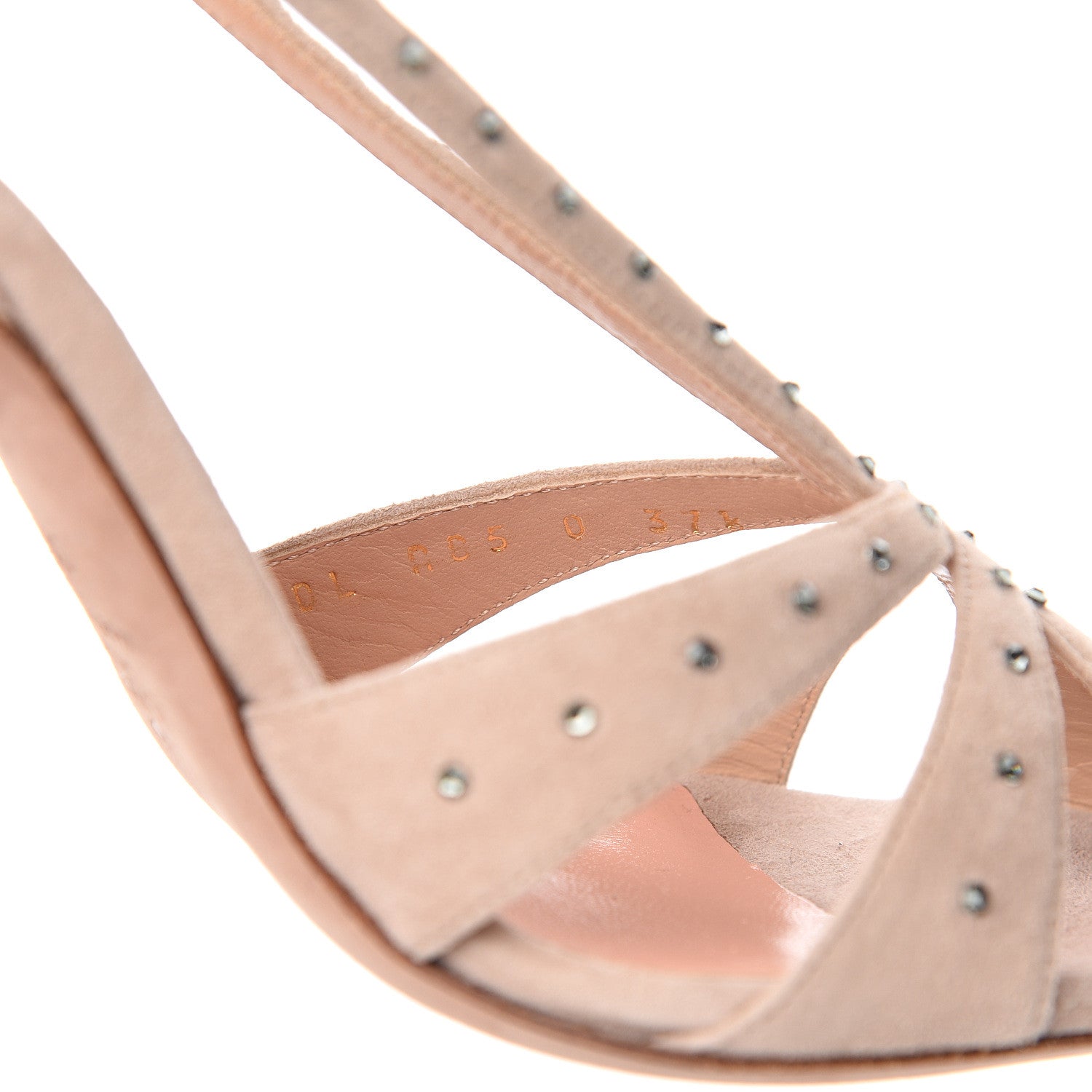 Valentino Garavani Suede Crystal Embellished Sandals 37.5 Poudre 8 of 9