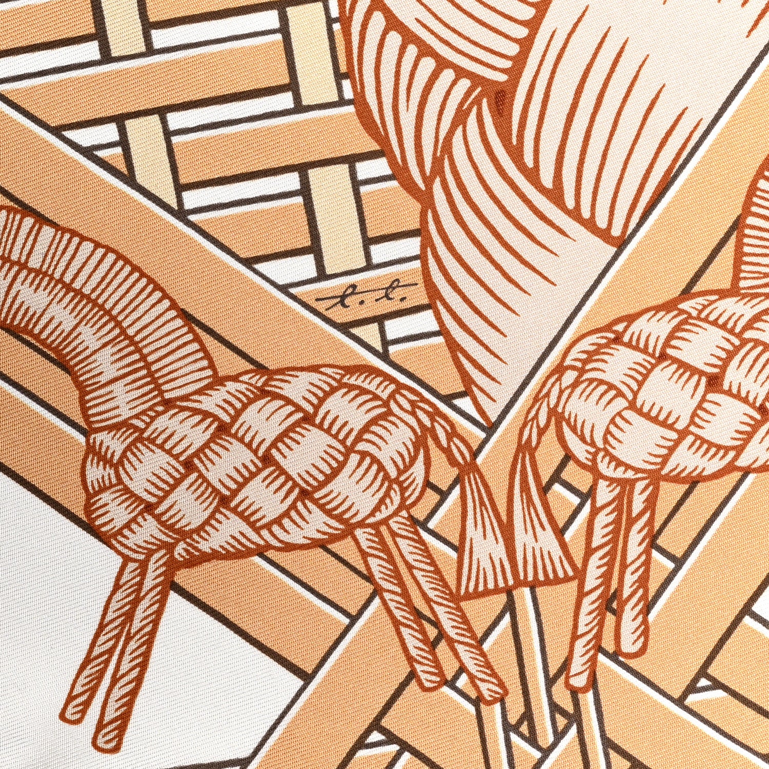 Hermes Silk Masan & Masan Scarf 90 White Beige Gris 3 of 5
