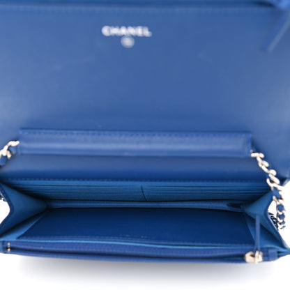 Chanel Caviar Camellia Embossed Wallet On Chain WOC Blue 5 of 14