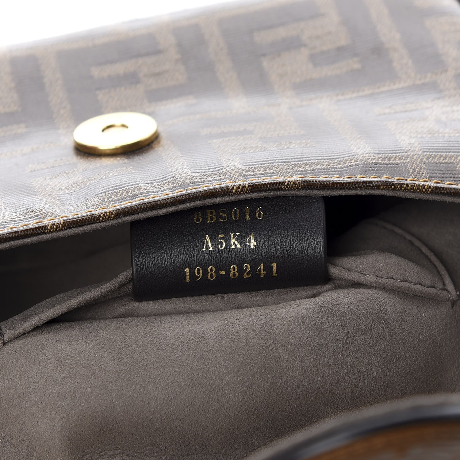 Fendi Glazed Fabric Vitello Century FF 1974 Stamp Patch Mini Double F Crossbody Bag Mogano Panna Caramello 7 of 10
