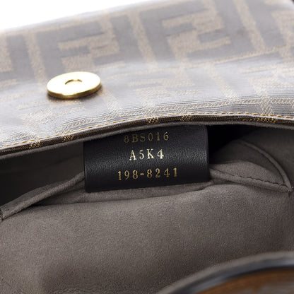 Fendi Glazed Fabric Vitello Century FF 1974 Stamp Patch Mini Double F Crossbody Bag Mogano Panna Caramello 7 of 10