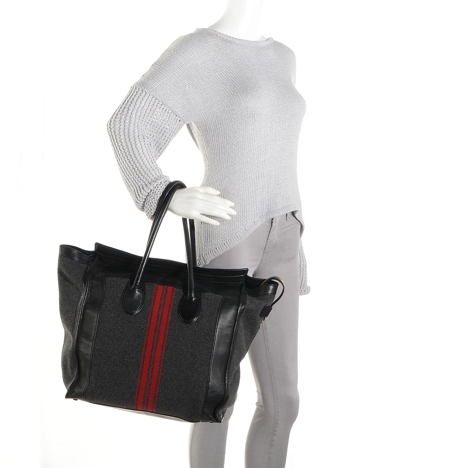 Celine Wool Racer Stripe Medium Luggage Grey Red 2 of 10