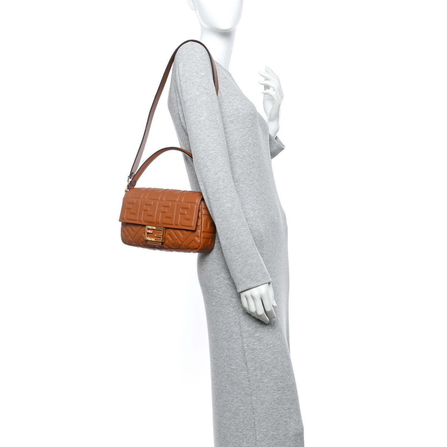 Fendi Nappa FF 1974 Embossed Baguette Brandy 2 of 12