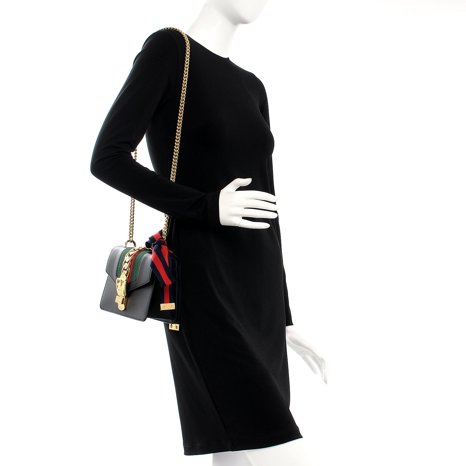 Gucci Calfskin Mini Sylvie Chain Shoulder Bag Black 2 of 7
