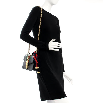Gucci Calfskin Mini Sylvie Chain Shoulder Bag Black 2 of 7