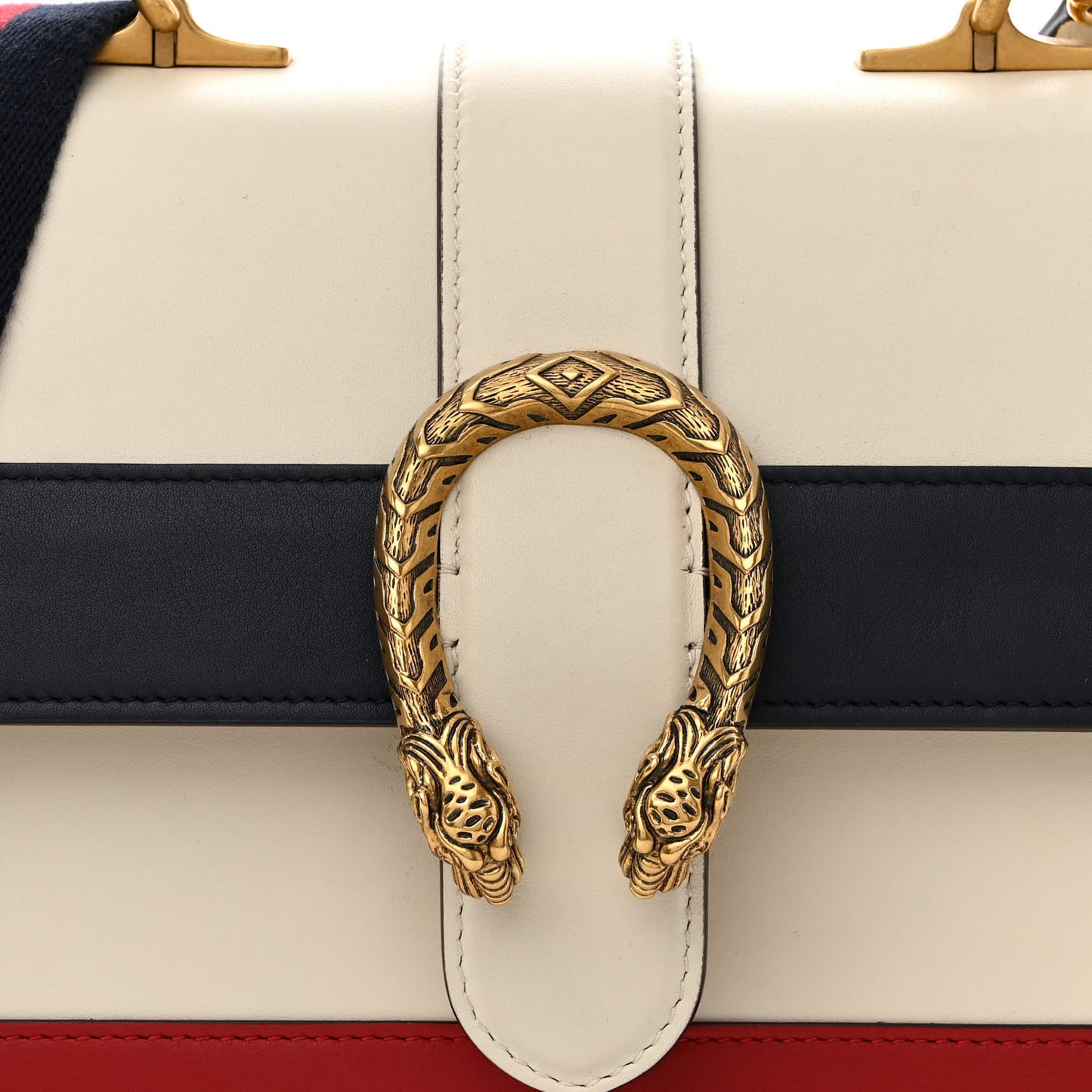 Calfskin Bamboo Web Medium Dionysus Top Handle Bag White Blue Hibiscus Red