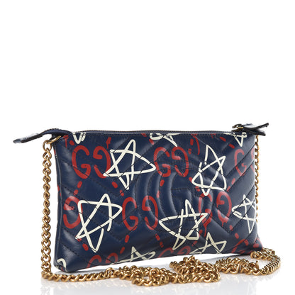 Gucci Calfskin Matelasse GucciGhost Mini GG Marmont Chain Bag Blue Agata Hibiscus Red 3 of 7
