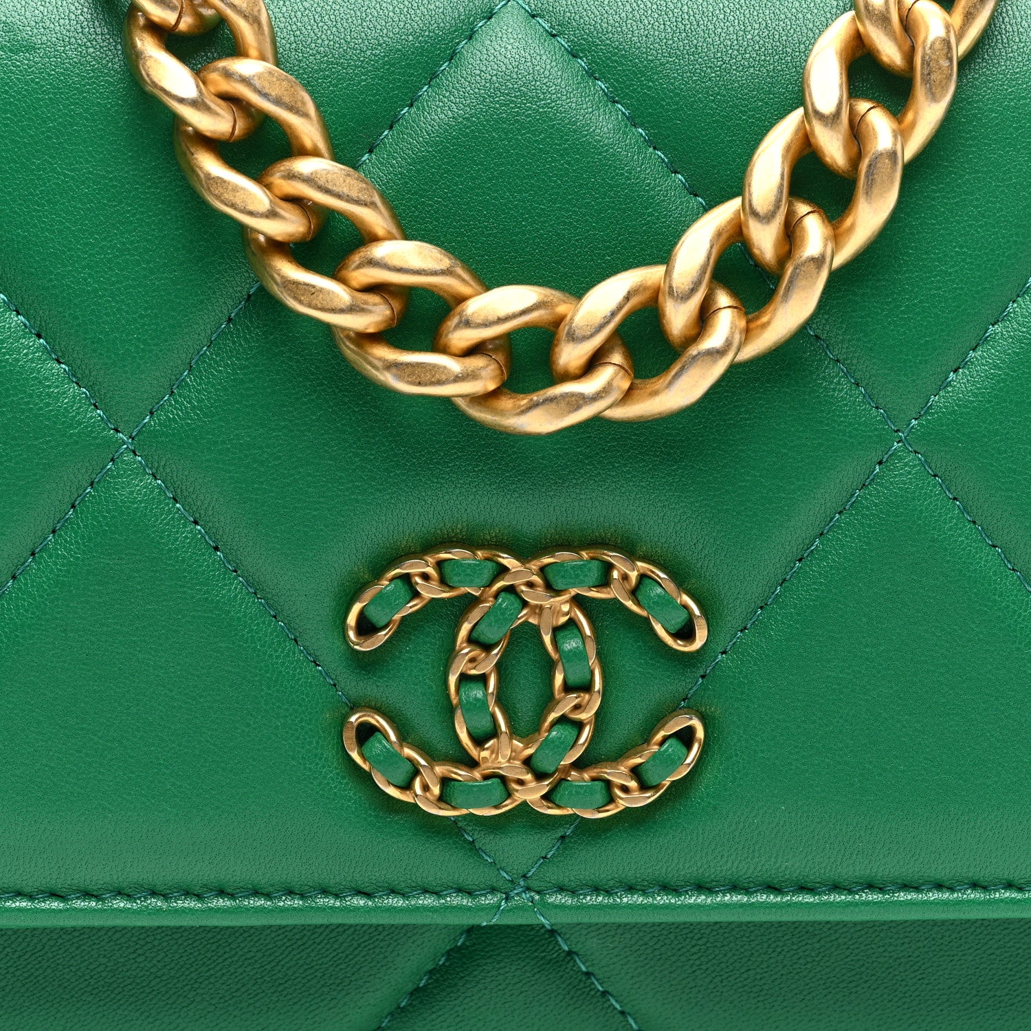 Chanel Lambskin Quilted Chanel 19 Wallet On Chain WOC Green 8 of 10