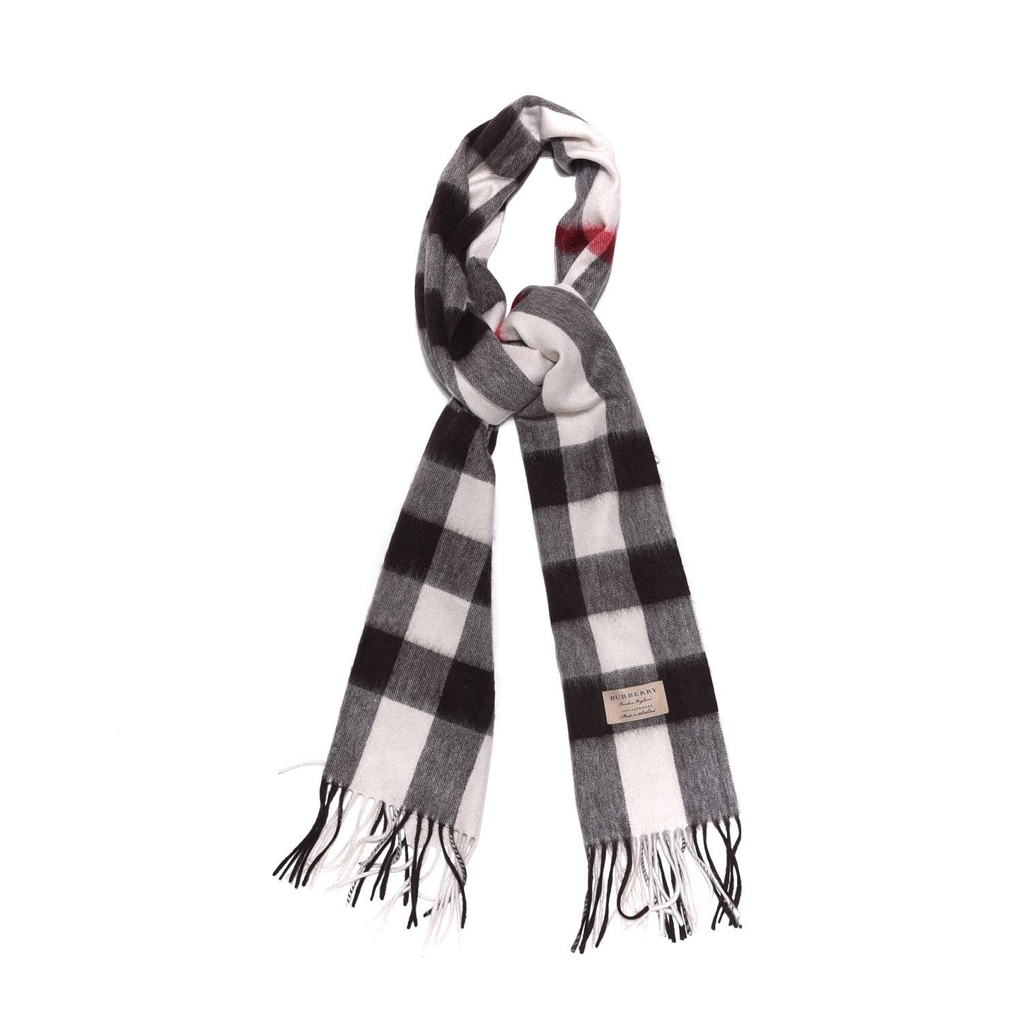 Cashmere Giant Check Fringe Scarf Stone