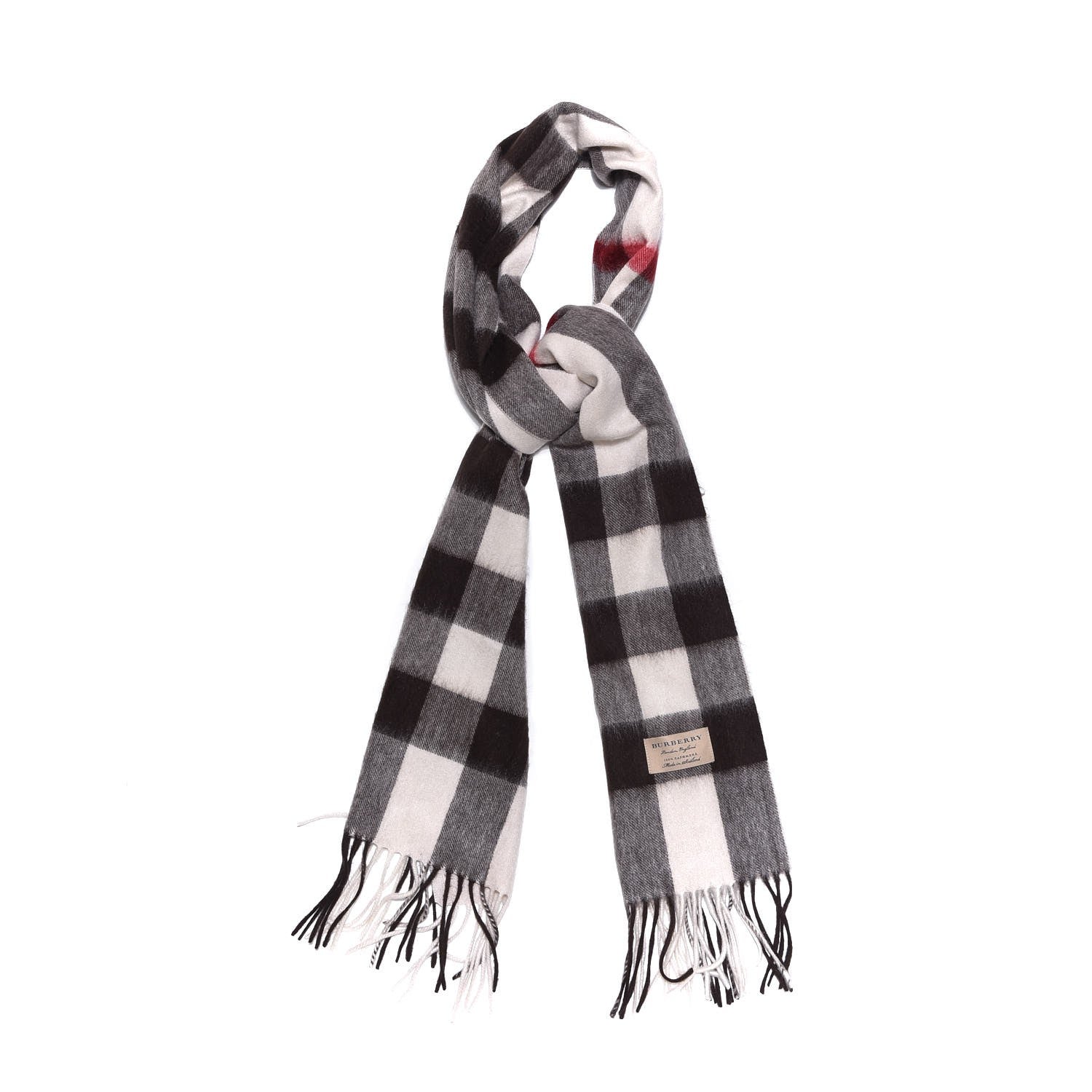 Burberry Cashmere Giant Check Fringe Scarf Stone 1 of 5