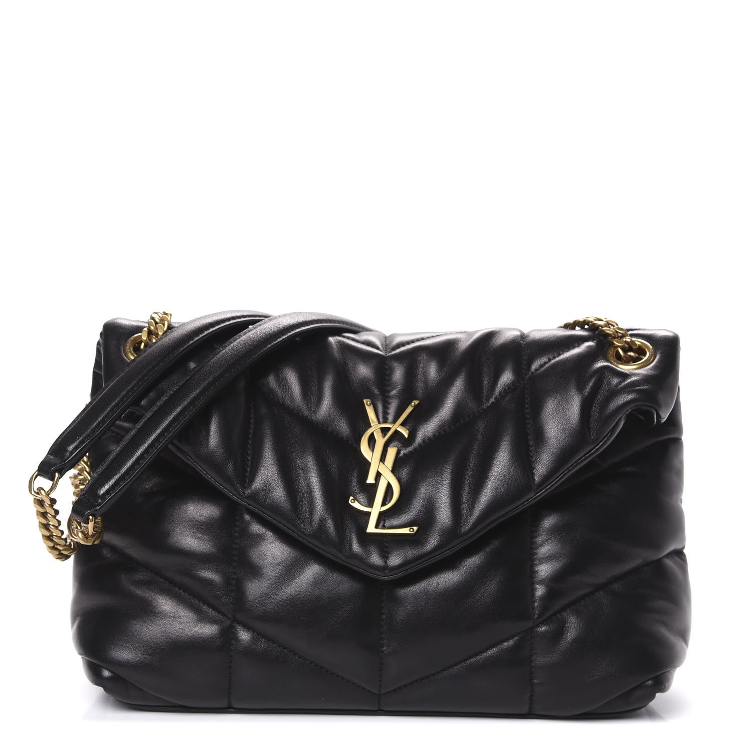 Saint Laurent Lambskin Quilted Small Loulou Puffer Monogram Chain Satchel Black 1 of 9