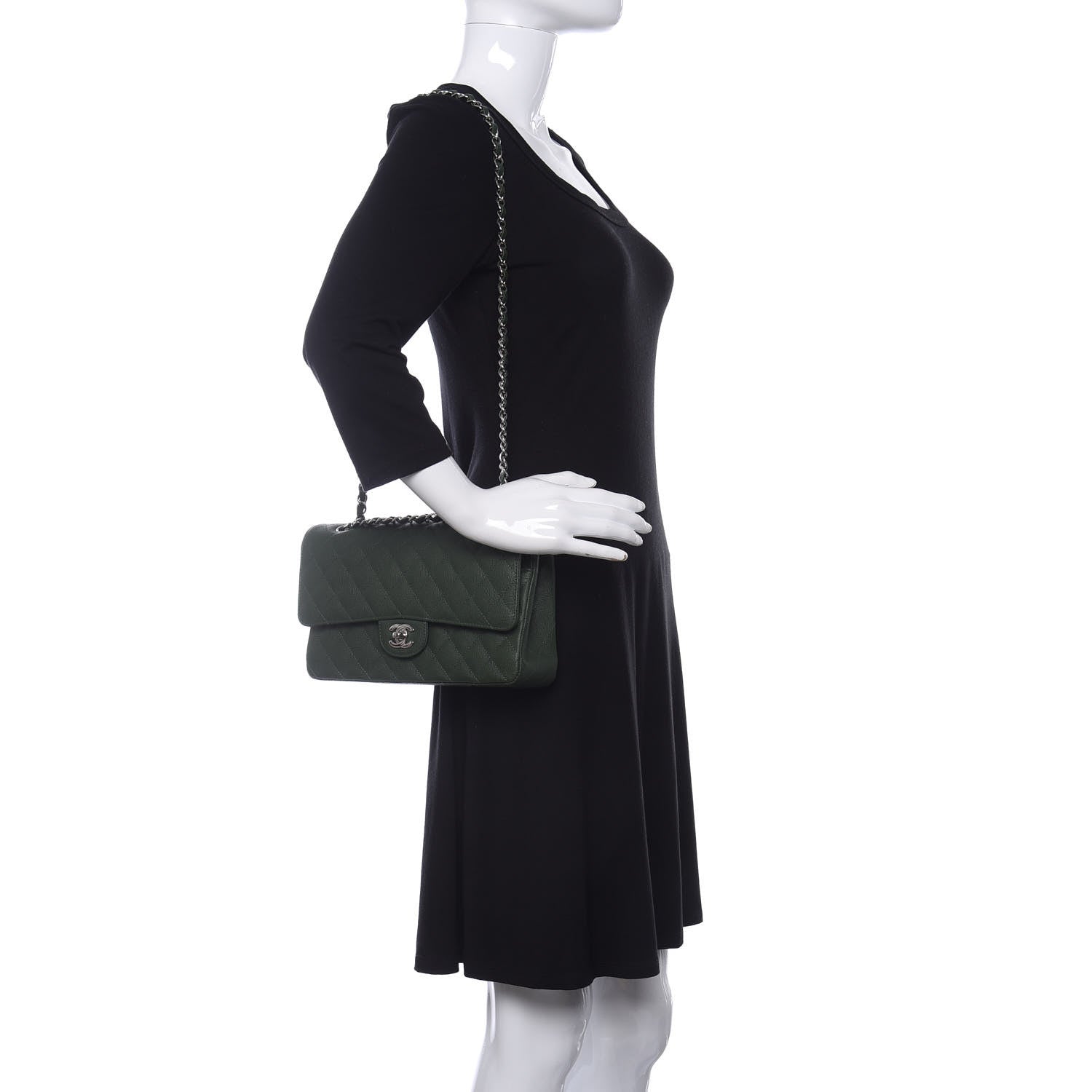 Chanel Caviar Quilted Medium Double Flap Dark Green 2 of 11