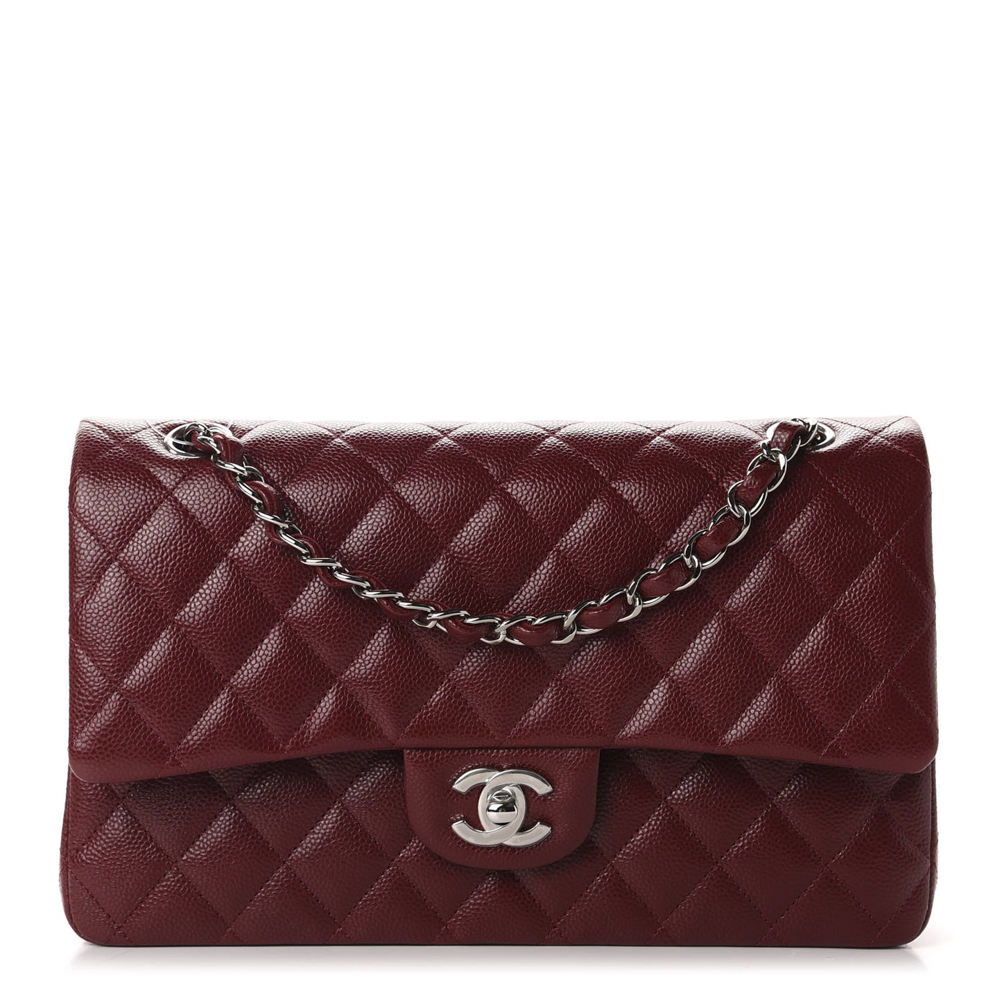 Caviar Quilted Medium Double Flap Dark Red