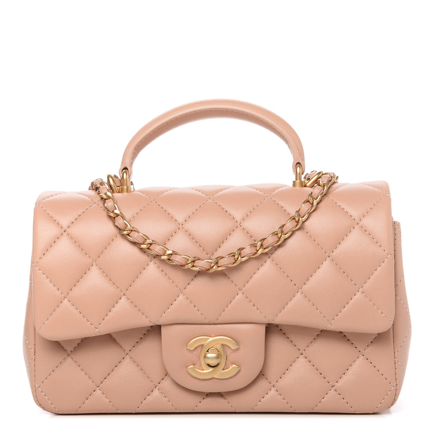 Chanel Lambskin Quilted Mini Top Handle Rectangular Flap Beige 1 of 11
