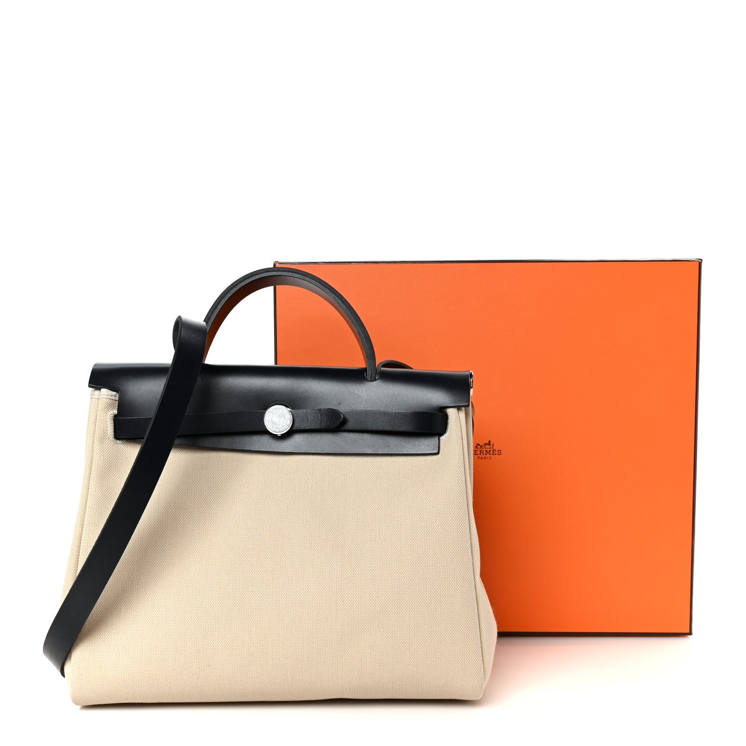 Hermes Military Toile Vache Hunter Horseshoe Herbag Zip Retourne 31 PM Beton Bleu Indigo 15 of 15