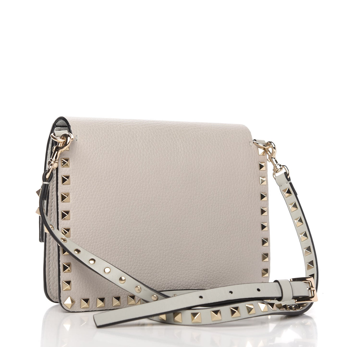 Pebbled Calfskin Rockstud Side Slip Crossbody Pastel Grey