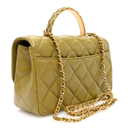 Chanel Lambskin Quilted Metal Top Handle Flap Green 3 of 10