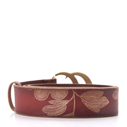 Gucci Faded Calfskin Leaf Print Double G 40mm Belt 95 38 Hibiscus Red Gold 2 of 7