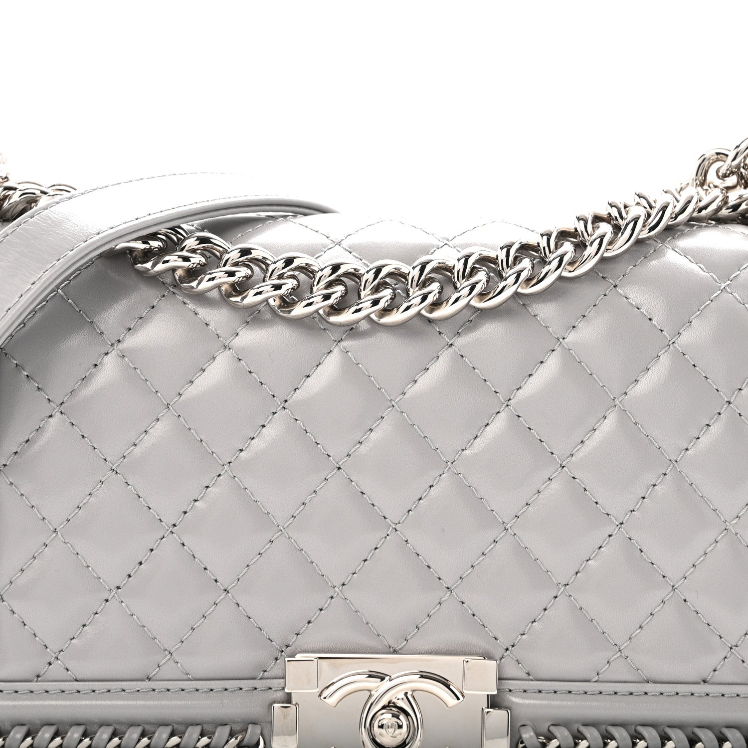 Chanel Iridescent Lambskin Quilted Medium Chain Around Boy Flap Light Grey 8 of 12