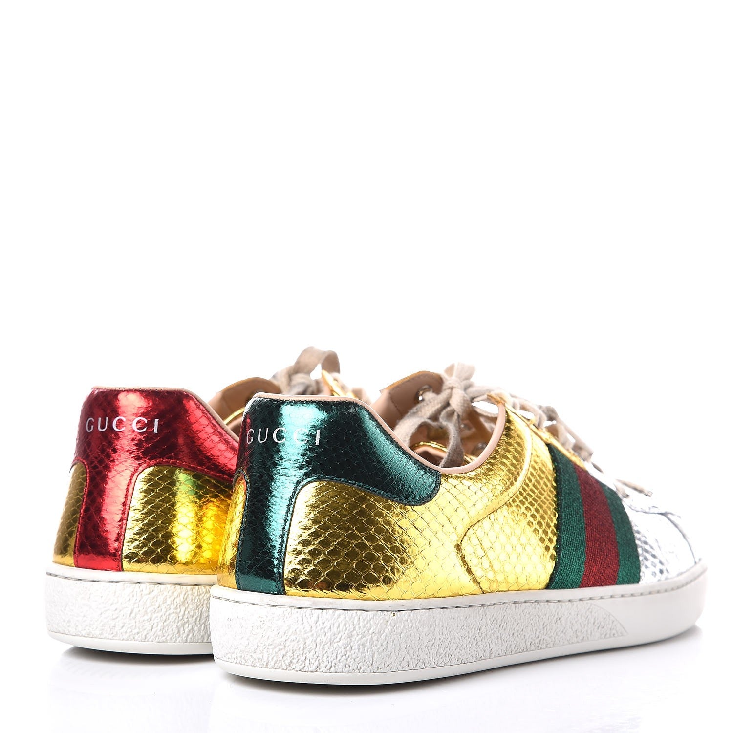 Gucci Metallic Ayers Web New Ace Sneakers 8 Gold Silver 4 of 15
