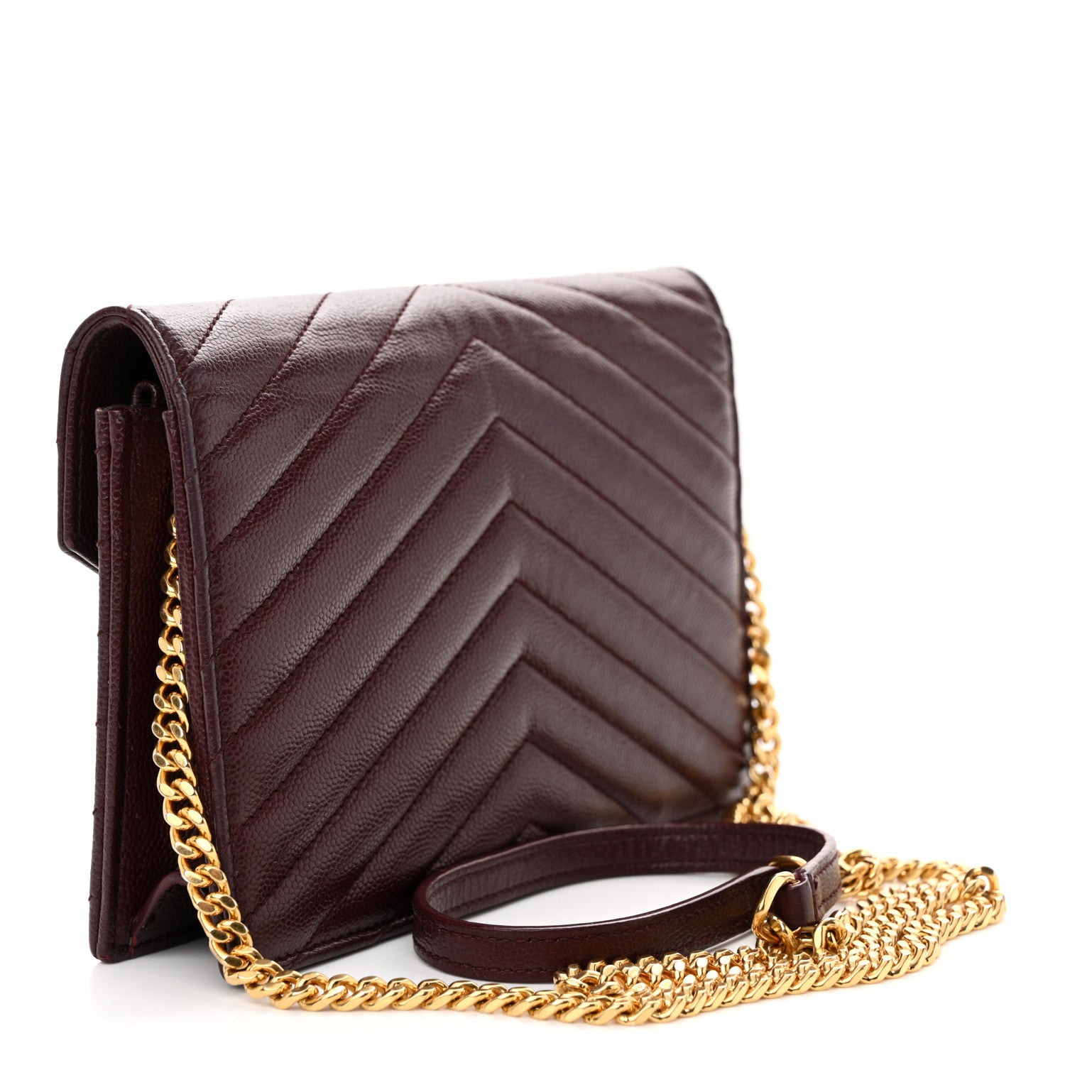 Saint Laurent Grain De Poudre Matelasse Chevron Monogram Envelope Chain Wallet Rouge Legion 3 of 10