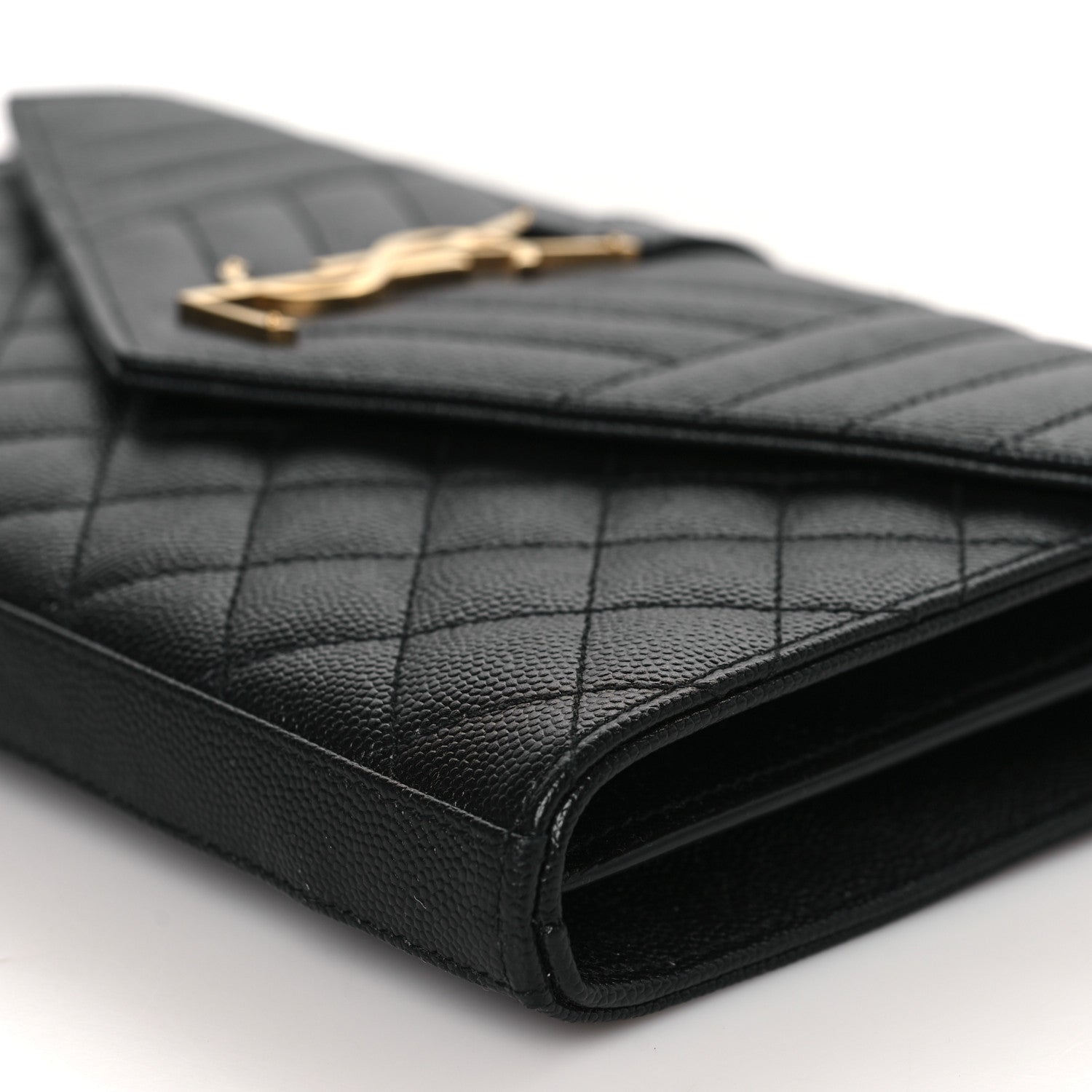 Saint Laurent Grain De Poudre Mixed Matelasse Triquilt Monogram Chain Wallet Black 8 of 8