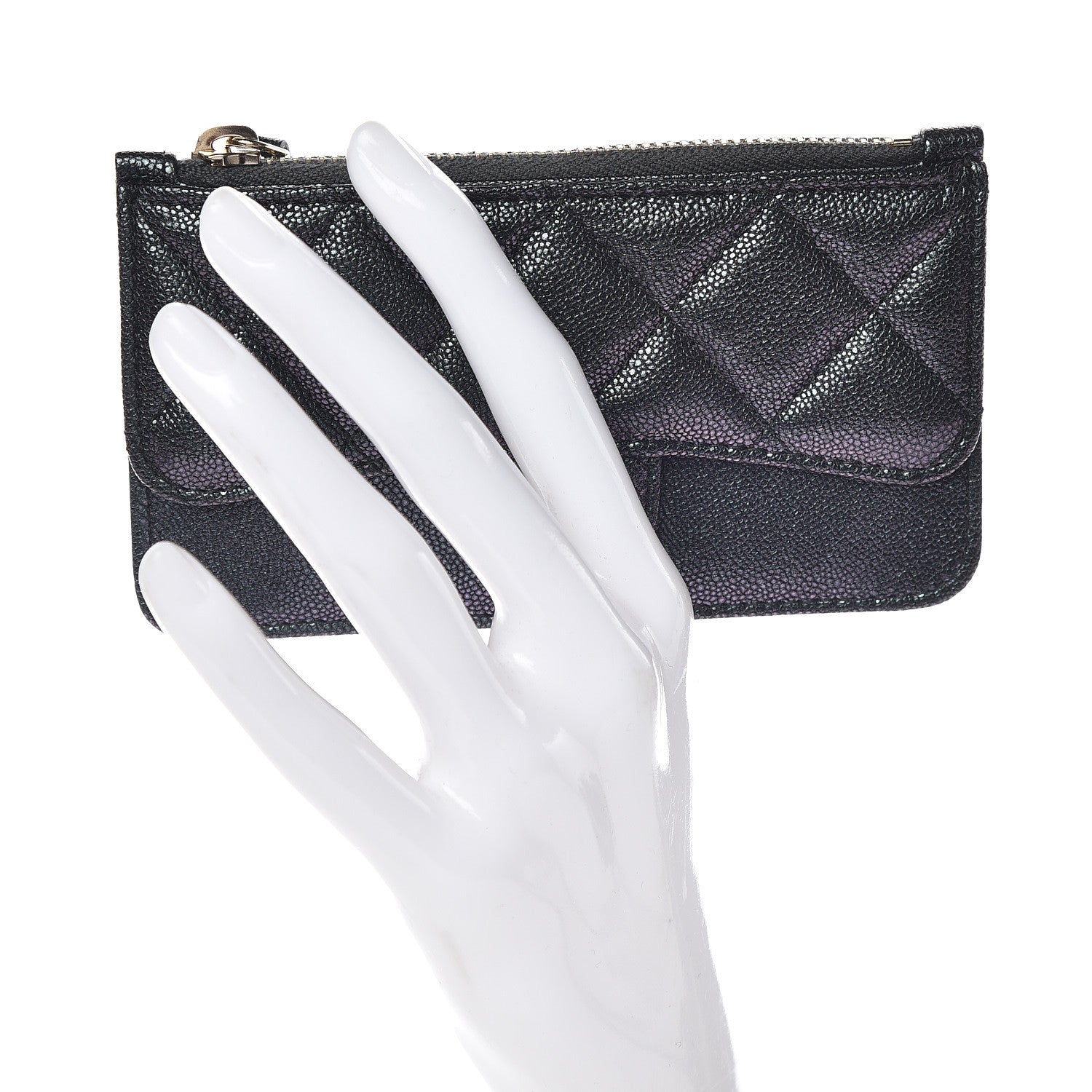 Chanel Iridescent Caviar Quilted Flap Zip Card Holder Black 2 of 8
