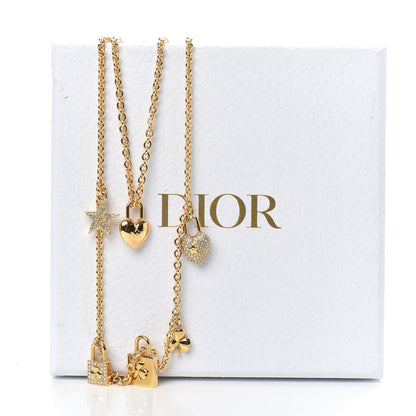 Christian Dior Metal Crystal Multi Strand Charms Necklace Gold 6 of 6