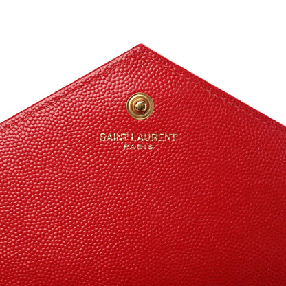 Saint Laurent Grain De Poudre Matelasse Chevron Monogram Chain Wallet Red 6 of 13