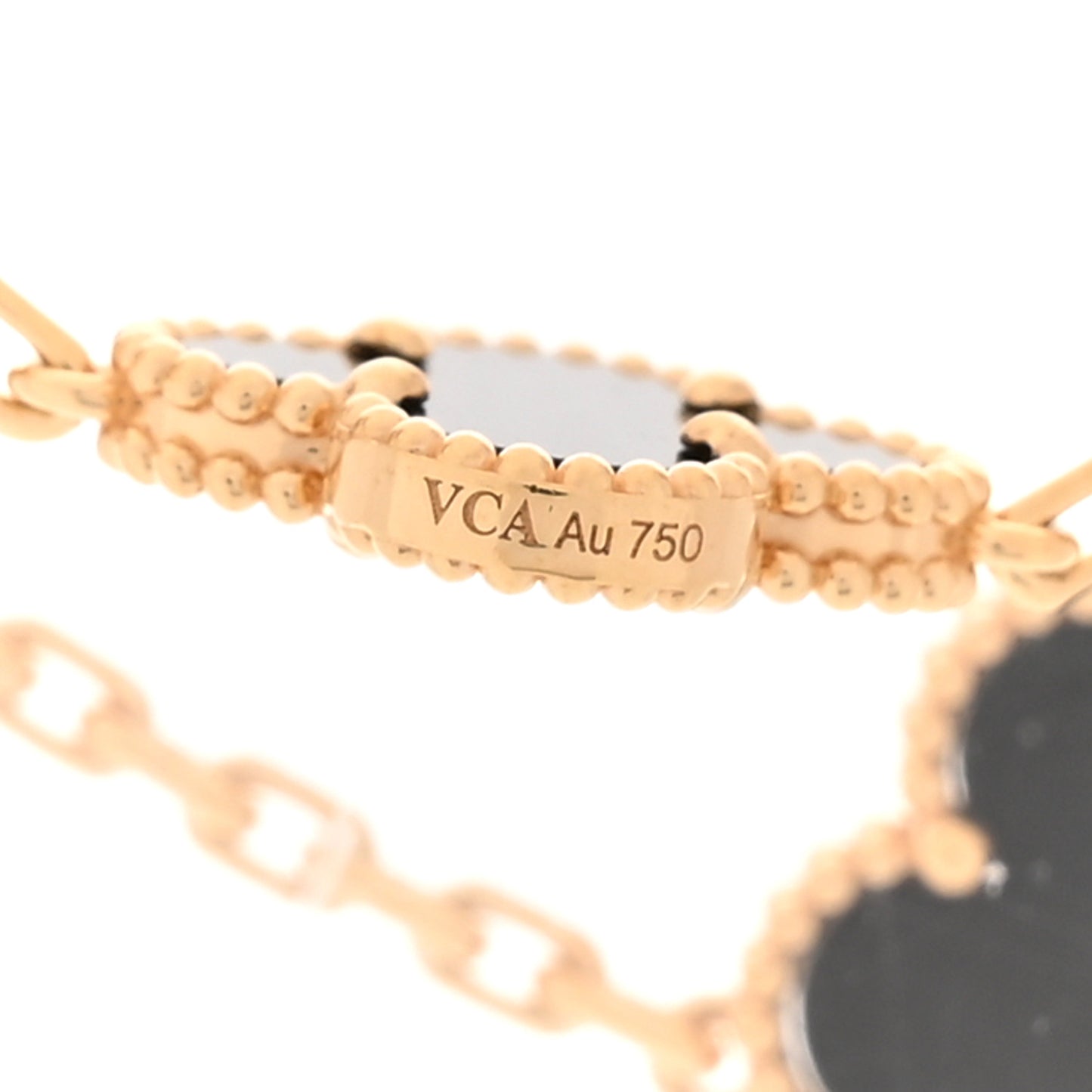 18K Yellow Gold Black Onyx 10 Motifs Vintage Alhambra Necklace