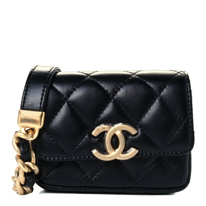 Chanel Lambskin Lacquered Metal Quilted Flap Chain Belt Bag Black 1 of 11
