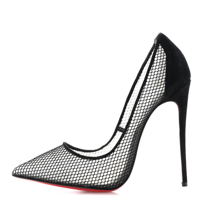 Christian Louboutin Fishnet Kid Suede Resille Follies 120 Pumps 39.5 Natural Black 1 of 11