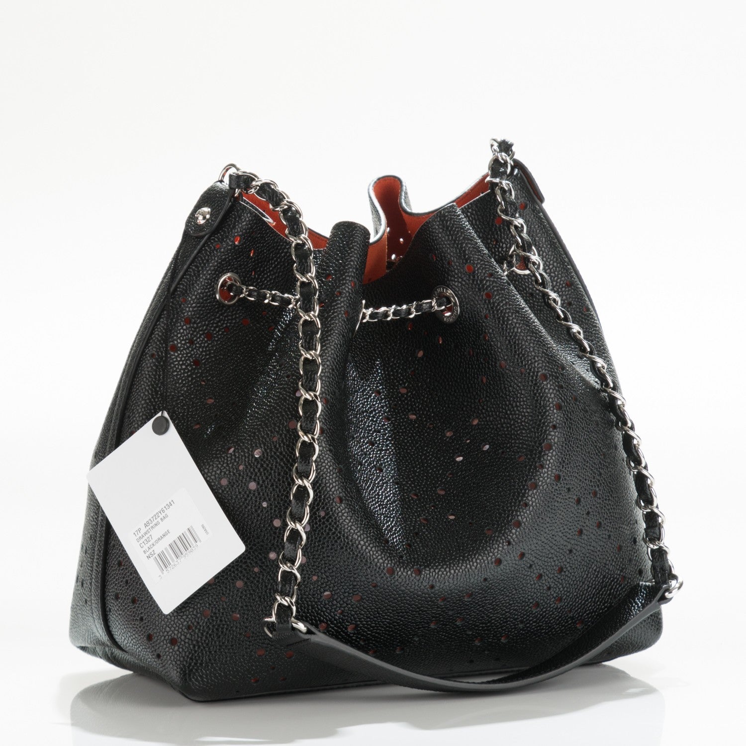Chanel Caviar Perforated Drawstring CC Bag Black Orange 10 of 16