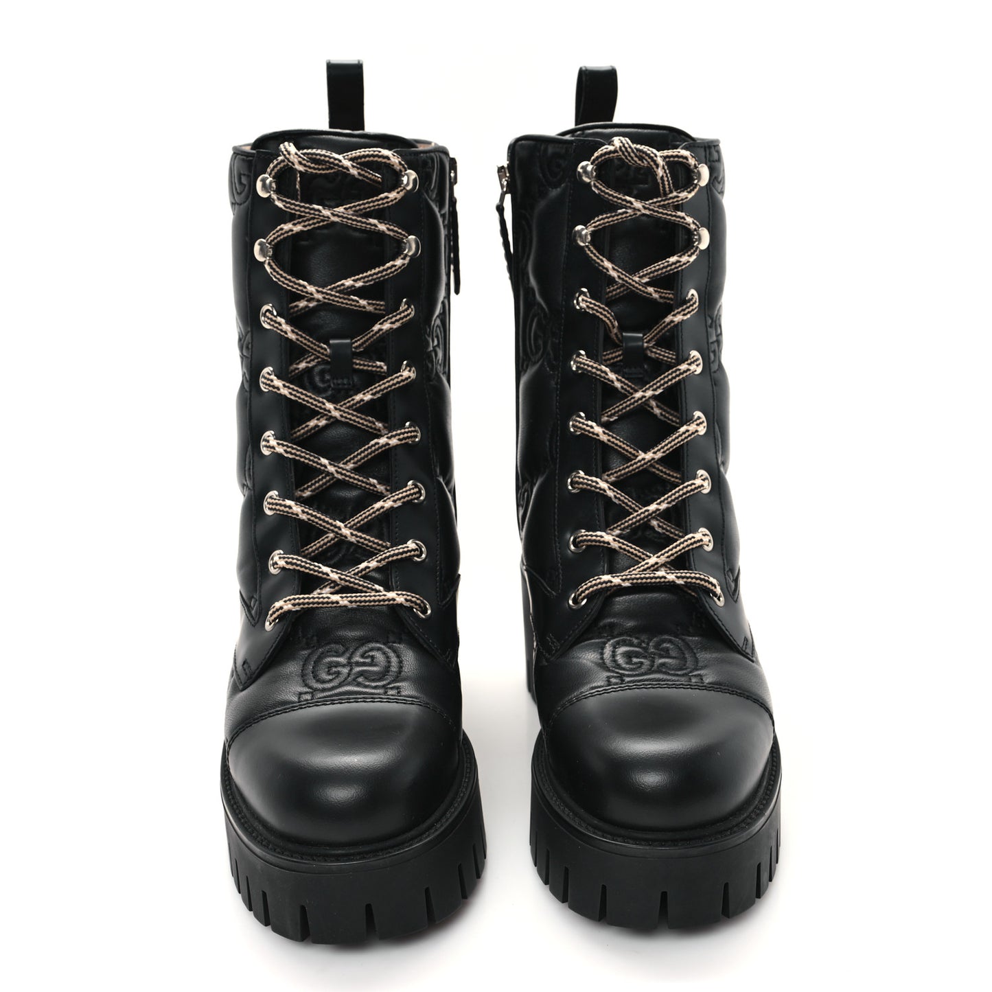 Cordovan Lux Nappa GG Matelasse Lace Up 60mm Combat Boots 37 Black