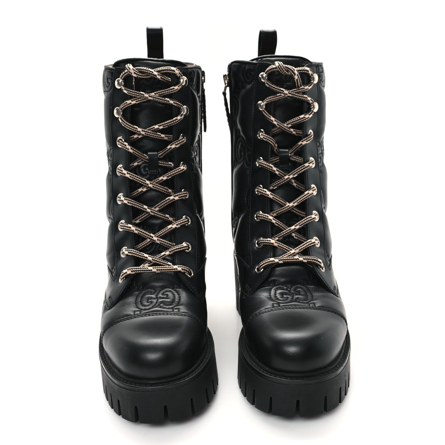 Gucci Cordovan Lux Nappa GG Matelasse Lace Up 60mm Combat Boots 37 Black 3 of 10