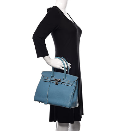Hermes Taurillon Clemence Birkin 30 Blue Jean 2 of 51