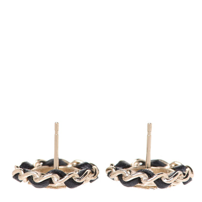Chanel Crystal Lambskin Chain CC Stud Earrings Black Gold 3 of 5