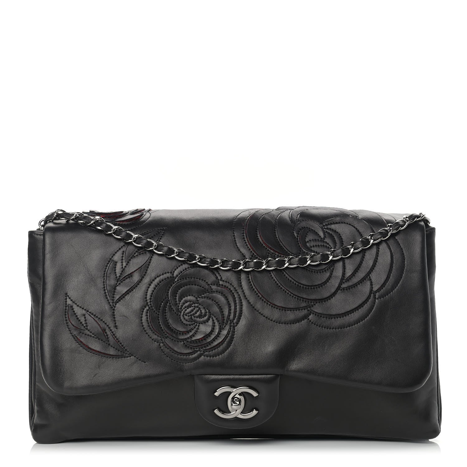 Chanel Lambskin Tweed Maxi Camellia Petals Flap Black 1 of 13
