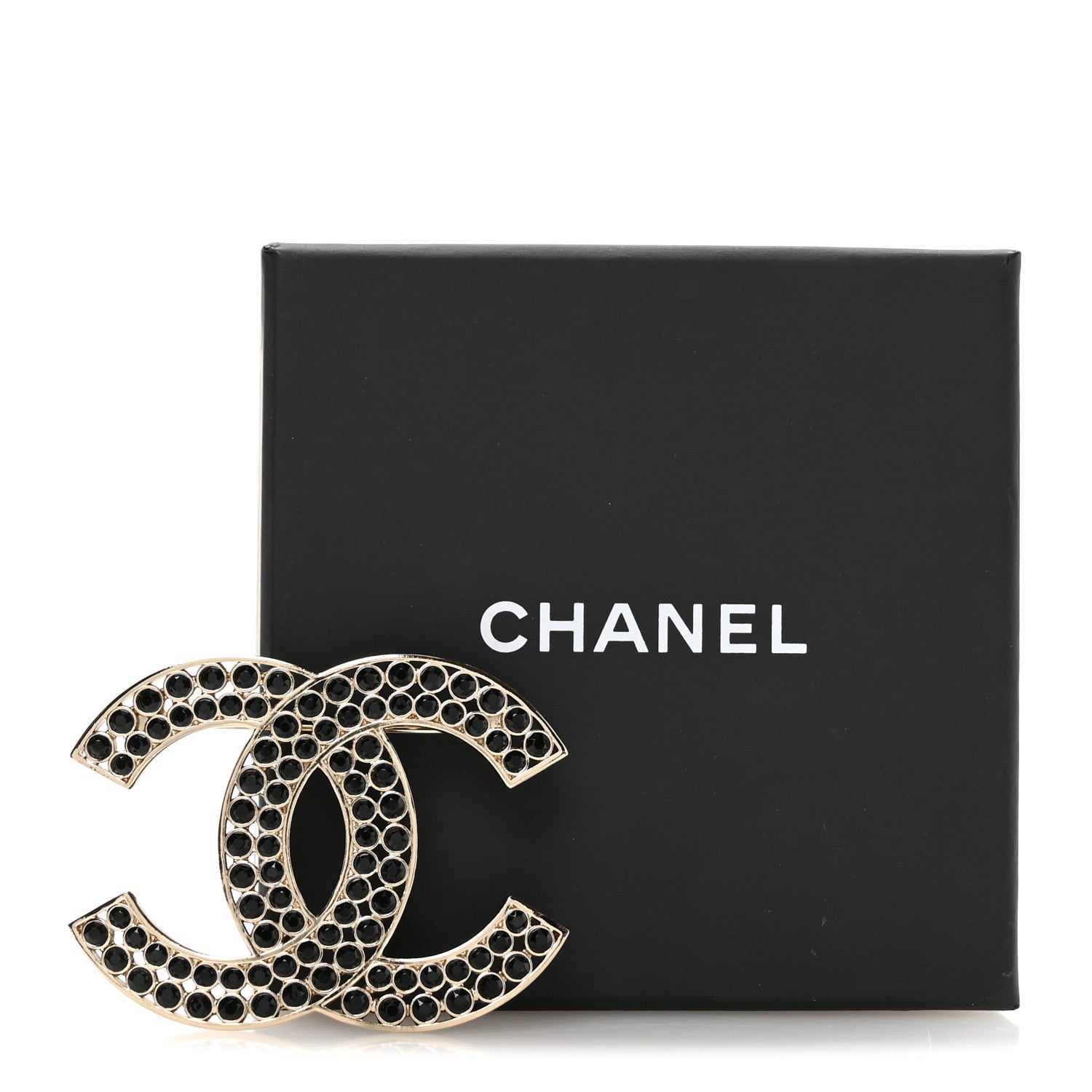 Chanel Metal Crystal CC Brooch Gold Black 4 of 4